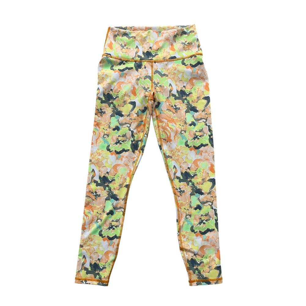 Fabletics PowerHold High Waisted Floral Leggings Orange Green Yellow Womens XS